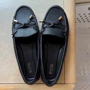 Michael Kors Black Leather Loafers with Gold Accents